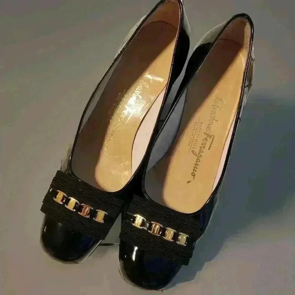 VTG Salvatore Ferragamo Block‎ Heel Shoes W4.5C